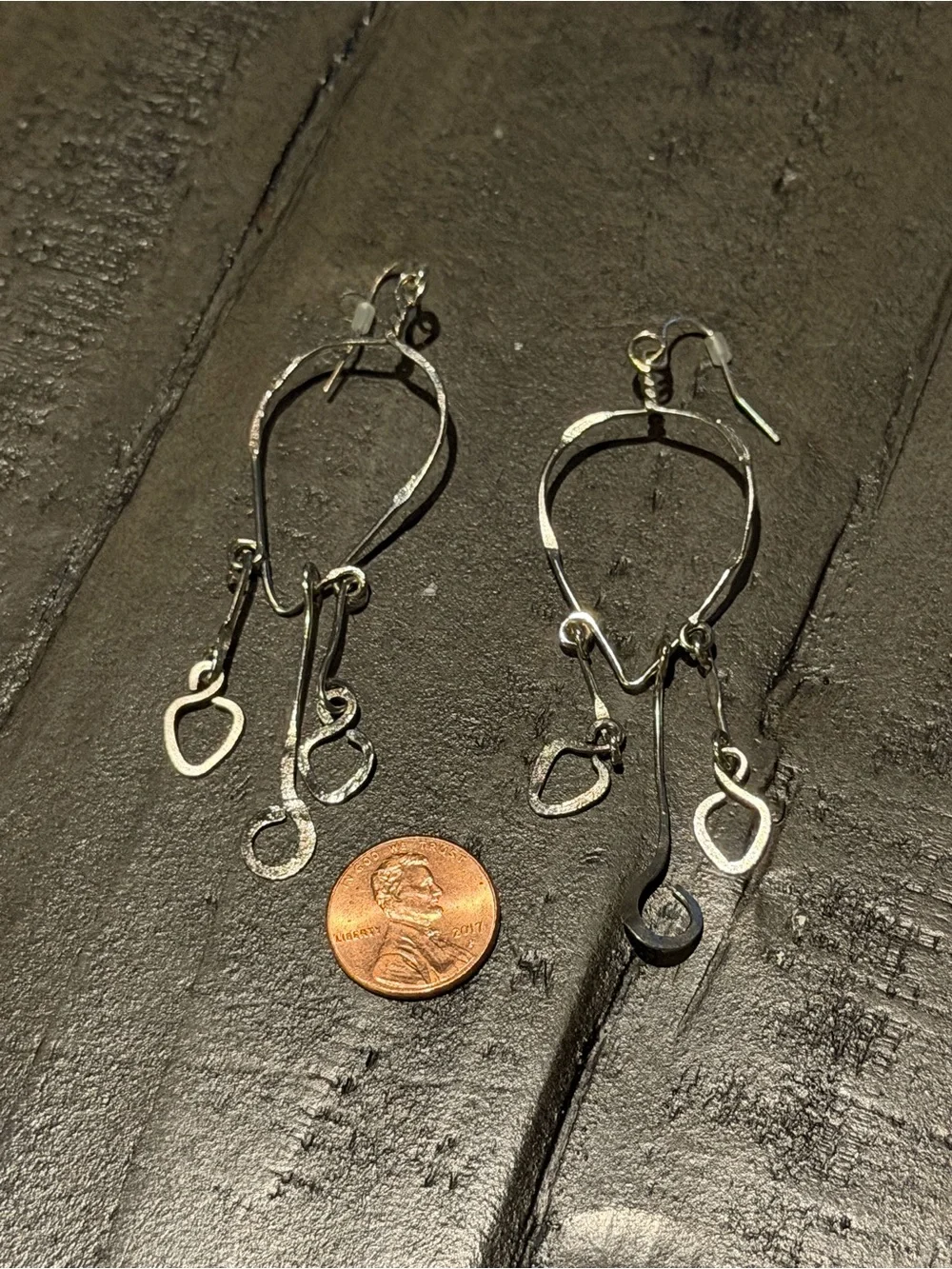 Handcrafted Silver Dangle Hoop Earrings - Silver